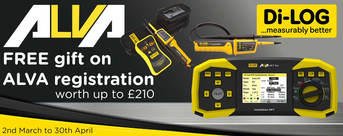 tlcdirect1's tweet image. Purchase and register any Di-log Group  ALVA Series MFT, and in addition to the standard DL107 Non‑Contact Voltage Detector, claim a FREE CombiVolt product!

Available on purchases made from 9 March 2026 until 30 April 2026. 
buff.ly/VrqJVC6

#Electrician