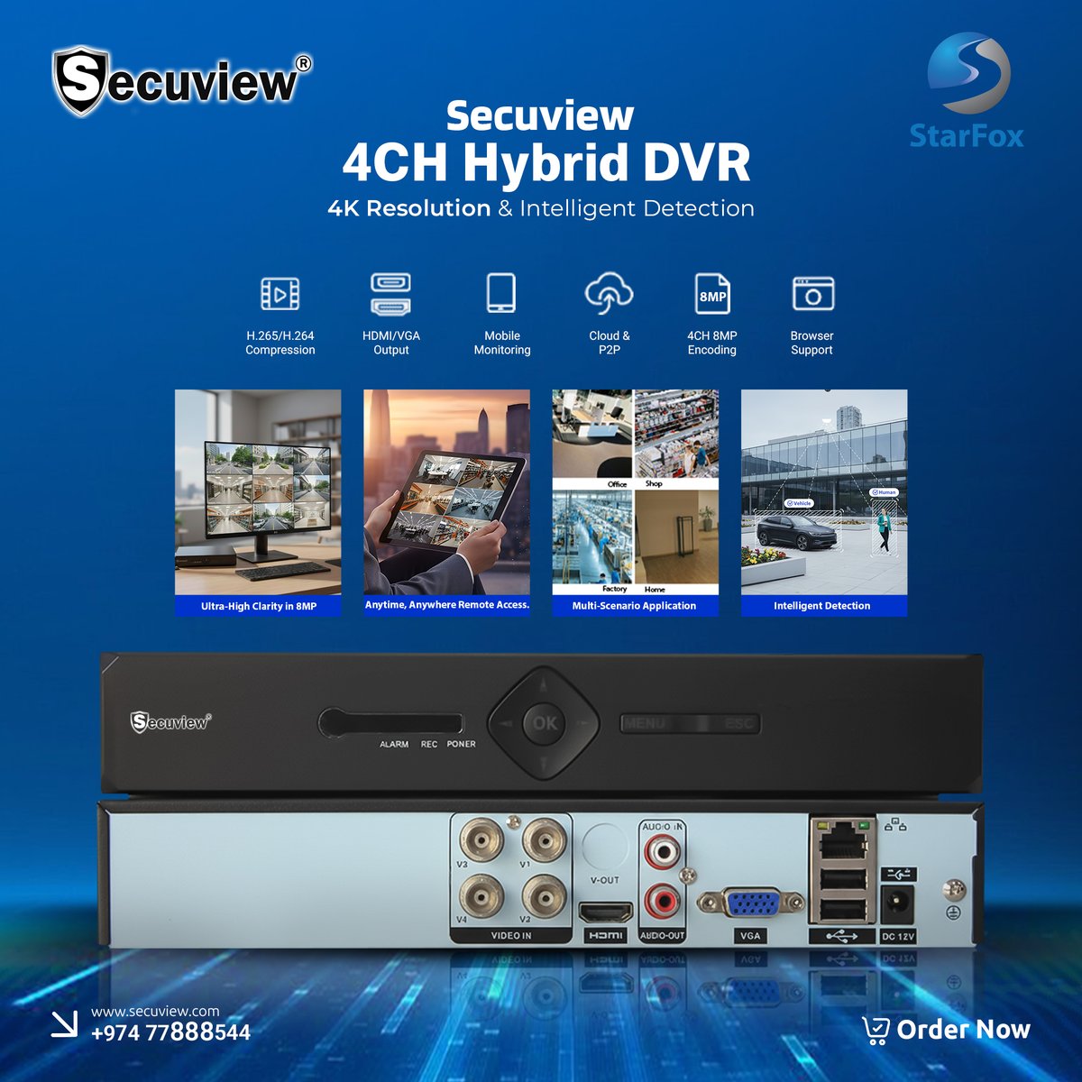 secuviews's tweet image. Secuview 4CH Hybrid DVR – 4K recording, intelligent human/vehicle detection &amp;amp; remote viewing for smart CCTV control.
👉 secuview.com/product/secuvi…
📞 +974 77888544 
#CCTVDVR #4KDVR #SecuritySystem #SmartSecurity #Surveillance #TechGadgets