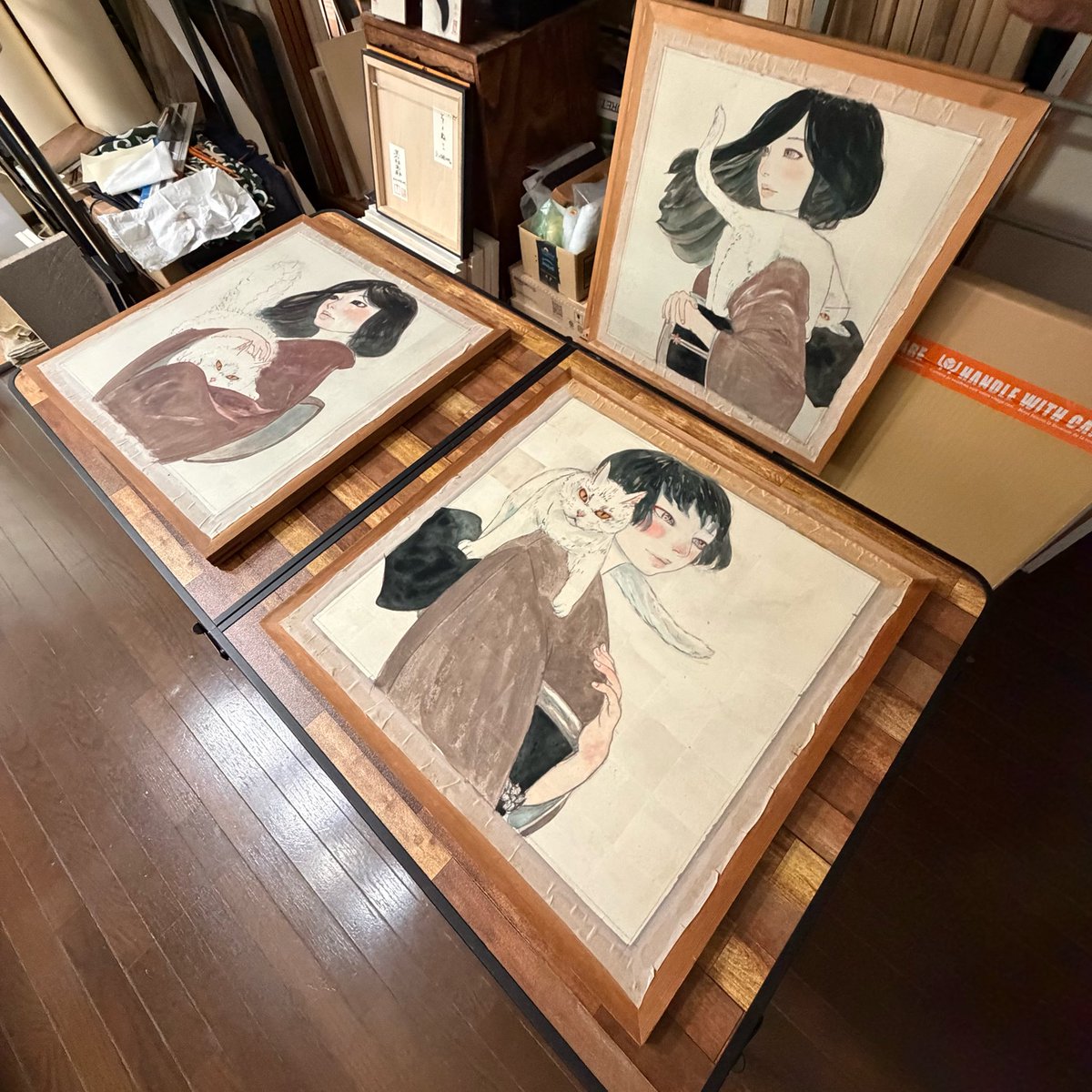 絹本肉筆画制作中 #ねこ #アート #デザフェス63