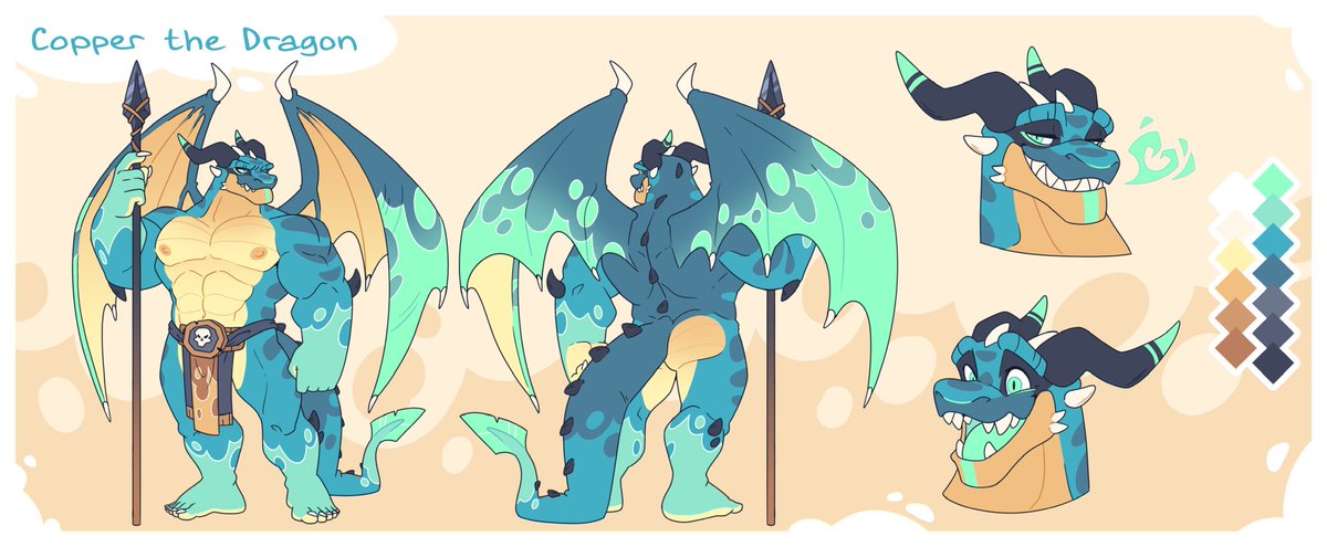 zenthorn1's tweet photo. I had an idea, what if I made lots of dragons ocs based on the different colors of fire?

Here's the first one but I'm not sure about his clothes. Maybe I should put copper in his design... https://t.co/IJX4m2YSac