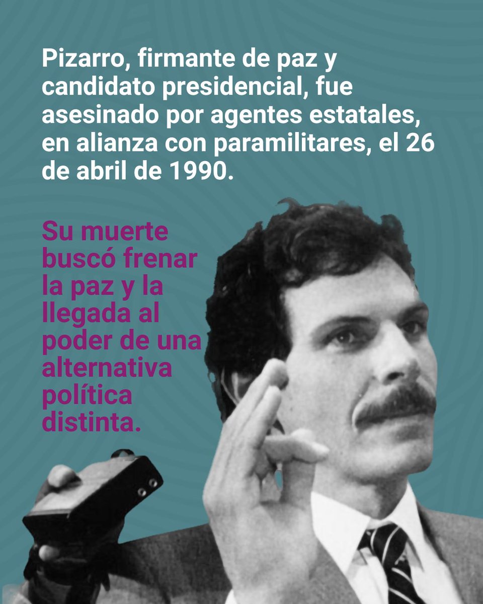 Ccajar's tweet photo. #EnLaMemoria 🌷A 36 años del magnicidio de Carlos Pizarro Leongómez, recordamos que su asesinato no fue un hecho aislado: fue un crimen de Estado, cometido en alianza con estructuras paramilitares para impedir la paz y cerrar el camino a una alternativa política distinta en Colombia.