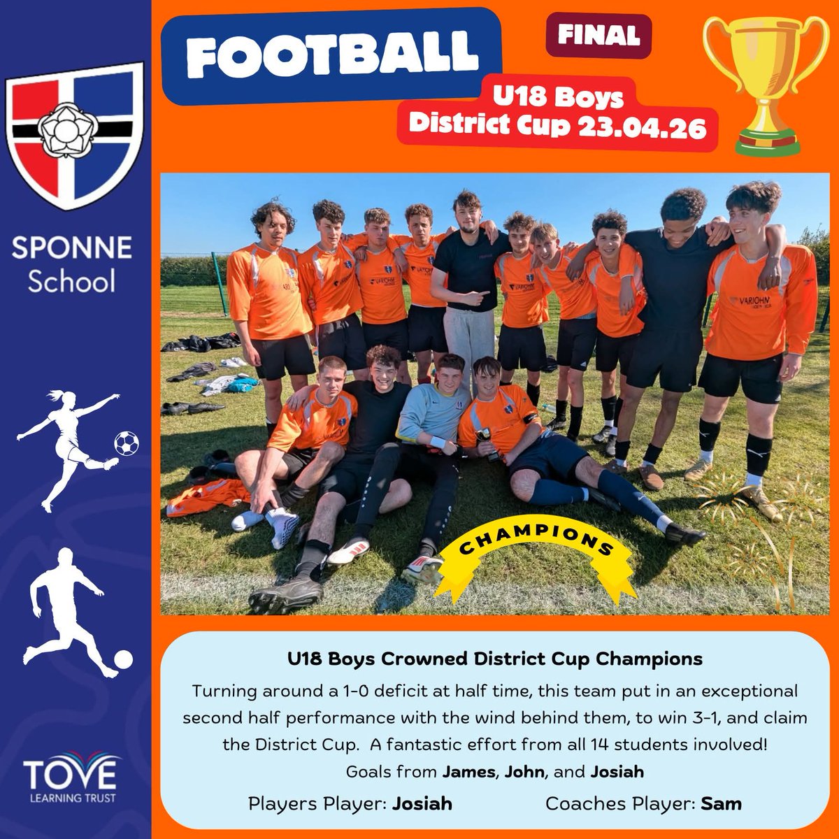 SponneFootball's tweet photo. Like buses, another boys football trophy arrives⚽🏆!

U18s District Cup CHAMPIONS 🥳🎉

Superb effort from all 14 students, made up of mostly Y13s, in their final game for the school! #Sponne #SponneFootball https://t.co/sUHdCBbkUO