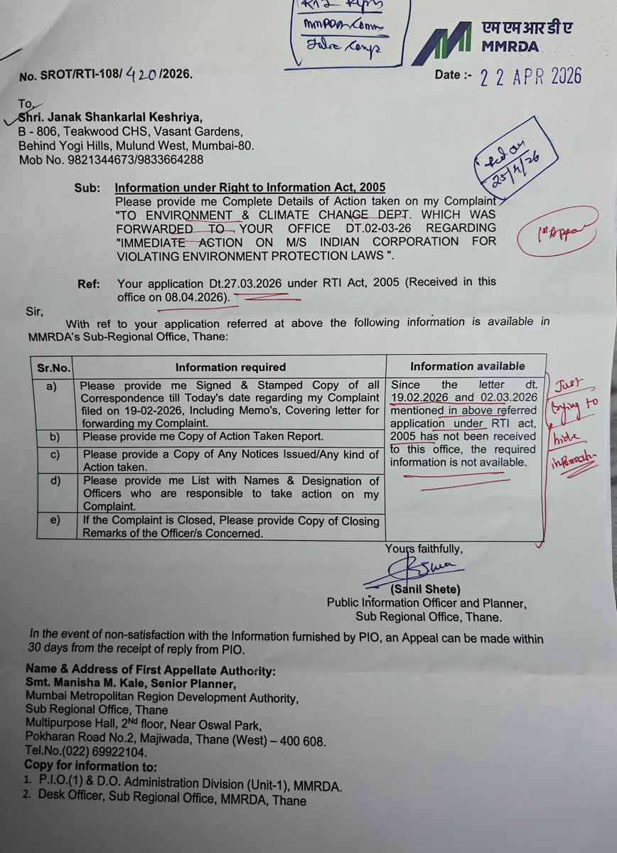 jskeshriya's tweet image. Sir @mieknathshinde to hide #Corruption &amp;amp; #Nexus at #Thane Sub-Regional office, #PIO Sanil Shete is lying on 'Record' they have not received letter from #Environment dept. for action against Indian Corporation.

Govt. Of #Maharashtra has forwarded the letter on 02-03-26 from
