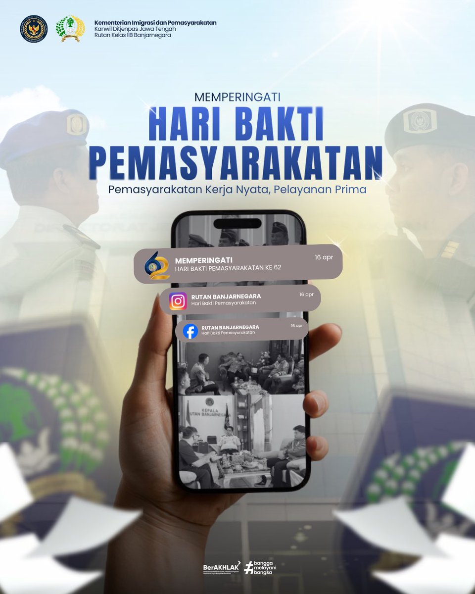 RUTAN_BNA's tweet image. Memperingati Hari Bakti Pemasyarakatan ke-62
“Pemasyarakatan Kerja Nyata, Pelayanan Prima”
Kami berkomitmen untuk terus memberikan pelayanan terbaik serta berkontribusi nyata bagi masyarakat.

#kemenimipas
#guardandguide
#infoimipas
#rutanbanjarnegara