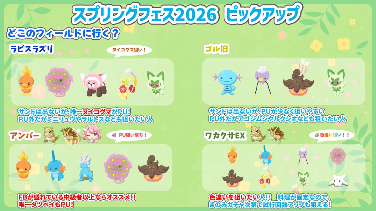 poyocoral's tweet photo. 明日からはスプリングフェス2026🌸🥗
サンドとサンドパン、新サラダ追加だね！
みんなは
キノコ🍄‍🟫ポテト🥔コーン🌽カボチャ🎃
はストックできた？サラダ固定なので新サラダをたくさん作りたい💖
私はアンバーかワカクサEXに行こうかな？

#ポケモンスリープ https://t.co/haaSZOXBuP
