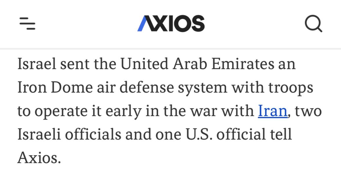 Mina696645851's tweet image. At the start of the war with Iran, #Israel sent an Iron Dome air defense system to the #UnitedArabEmirates, along with soldiers to operate it – Axios

This marks the first Arab country in the world to officially host Israeli troops on its territory.