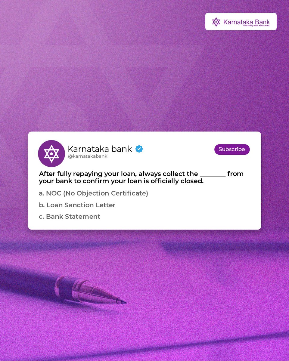 KarnatakaBank's tweet image. Every smart borrower knows this one! Comment your answer below and a lucky winner takes home an exciting prize!

#KarnatakaBank #Loan #LoanRepayment #ContestAlert

[Contest Alert, Loan, Karnataka Bank]