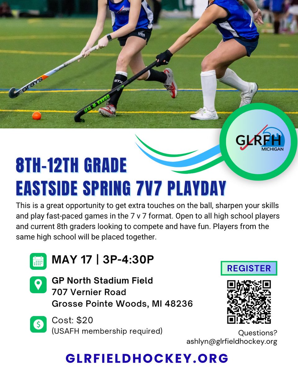 GreatLakesRFH's tweet image. SIGN UP SUNDAY!! Calling all MI 8th-12th players!! Get signed up! 3 weeks out!! Register: glrfieldhockey.org 

@mfhca_ @mifieldhockeyusa #glrfh #growthegame