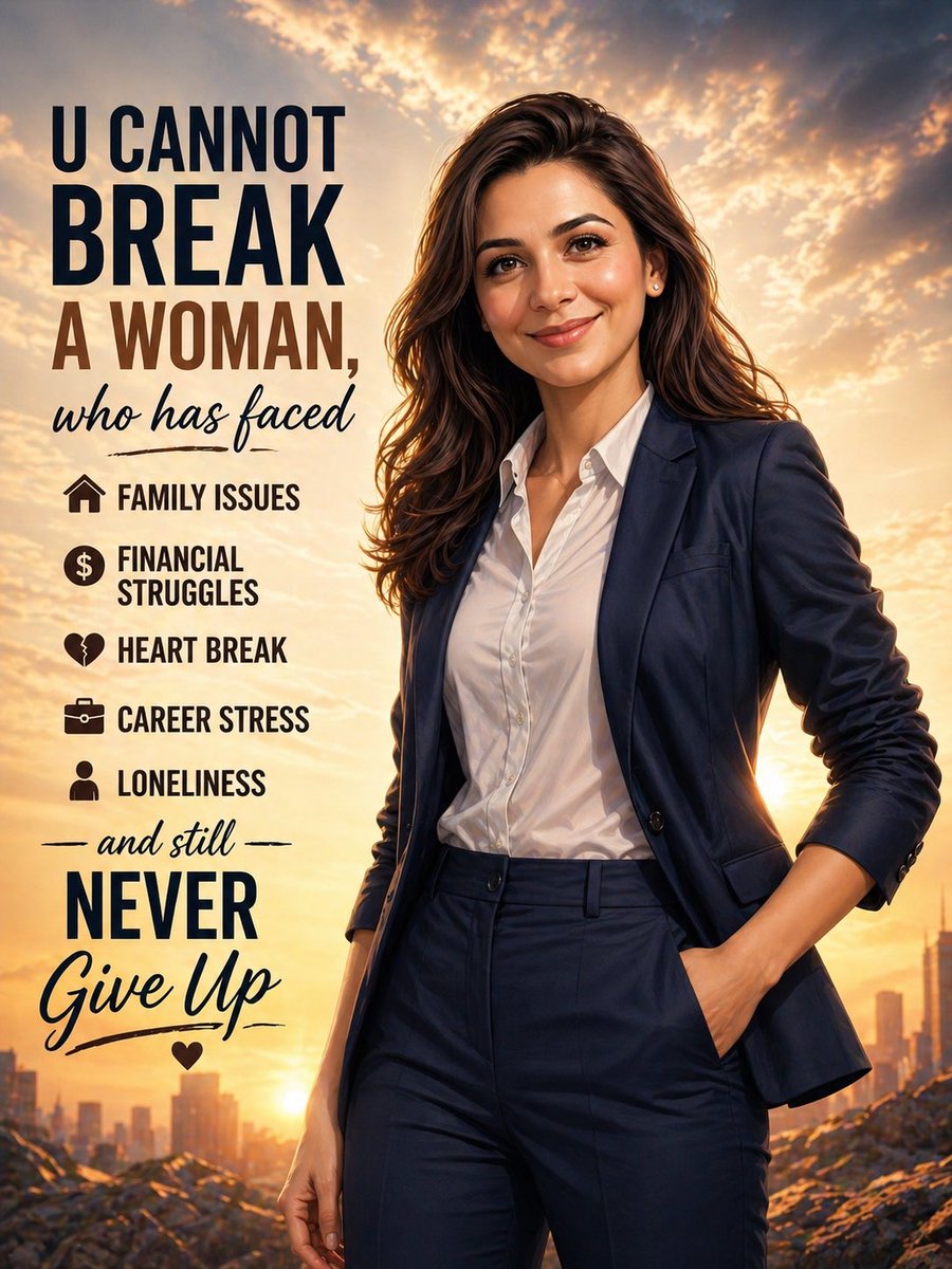 U cannot break a woman, who has faced family issues, Financial struggles, Heart break, Career stress, Loneliness  and still never give up.