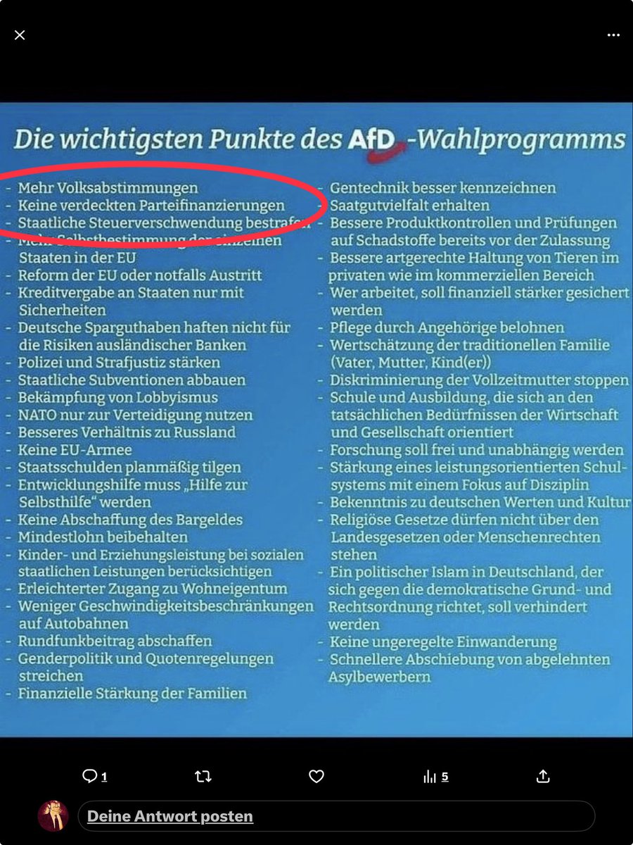 KAnalytisch's tweet photo. @XClouderMan @supaticha @dystopiandude @spdbt Jeder einzelne Punkt ist ein schlechter Witz‼️ 🤣🤣🤣
Ich nehme mal einen der ersten heraus!
Parteienfinanzierung ‼️ Es gibt keine Partei neben der #AfD, die in so kurzer Zeit, noch höhere #Strafzahlungen wegen #illegaler #ParteiFinanzierung zahlen musste, wie die AfD‼️ https://t.co/4l89t6byH2