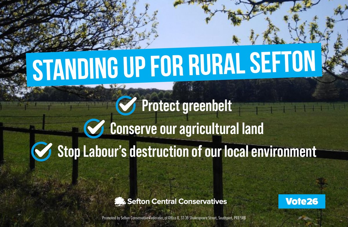 SeftonCF's tweet image. #Hightown #Ince Blundell #Carr Houses #Lady Green #Little Crosby #Sefton Village #Lunt Village #Homer Green #Melling rural #Melling Mount # East Formby #Moss Side #East Maghull #North Lydiate  

Local Conservatives care about our rural communities. Labour hate our countryside.