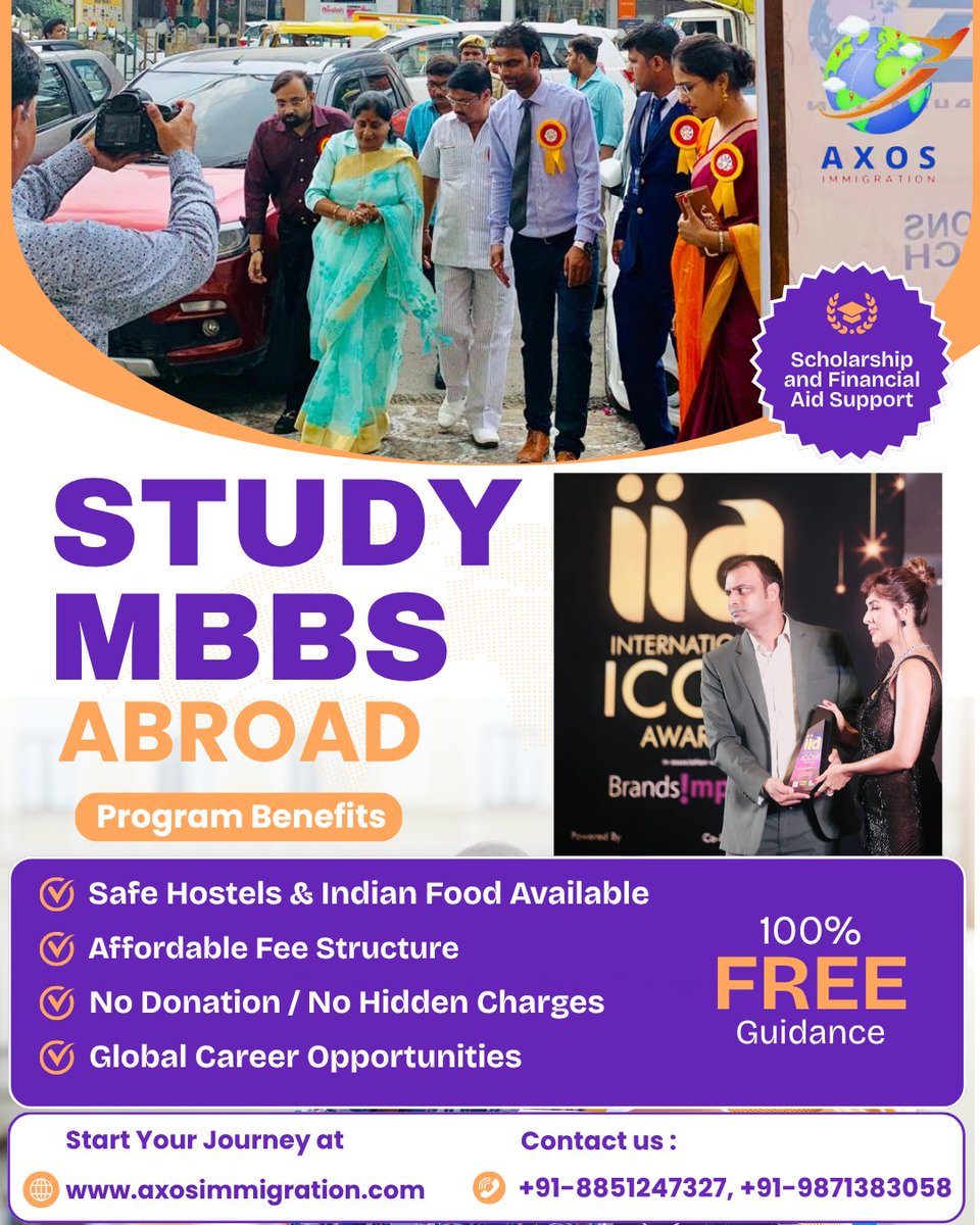 AxosImmigration's tweet image. Start your journey to becoming a doctor with Axos Immigration 🌍

Study MBBS abroad with complete guidance, affordable fees &amp;amp; global opportunities.

💯 100% FREE guidance for students
📞 Contact us today &amp;amp; secure your future!

#NoDonation #IndianStudents #GlobalCaree
