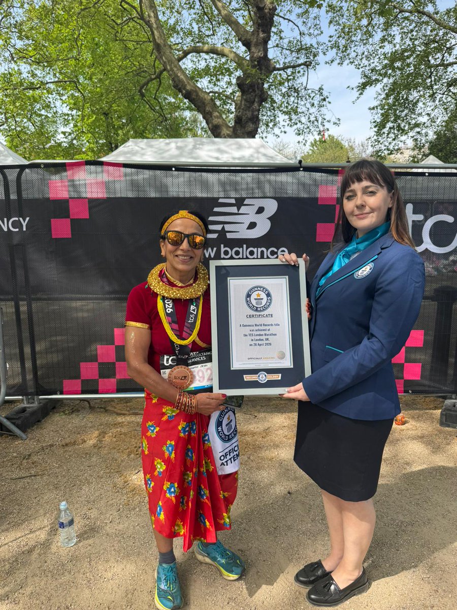 GWR's tweet image. What a fantastic achievement! 🔥Tejmaya Regmi Sigdel has blown us all away with the fastest marathon dressed in traditional Nepalese dress (female) in 3:37:50 - that's a peak performance! ✨ #LondonMarathon @LondonMarathon