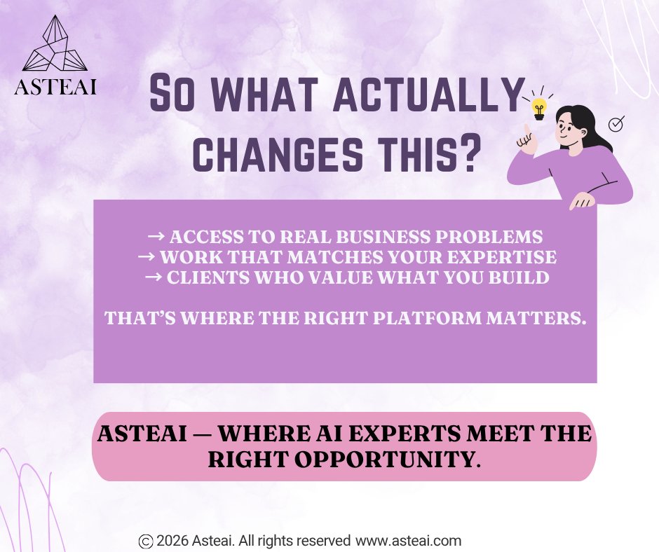 AsteAiAsteAi's tweet image. Most AI experts don’t lack skill — they lack the right opportunities.
Too many projects don’t match real expertise.
Asteai connects you to work that actually matters.
🔗 asteai.com
#AIExperts #Freelancers #DeepTech #Asteai