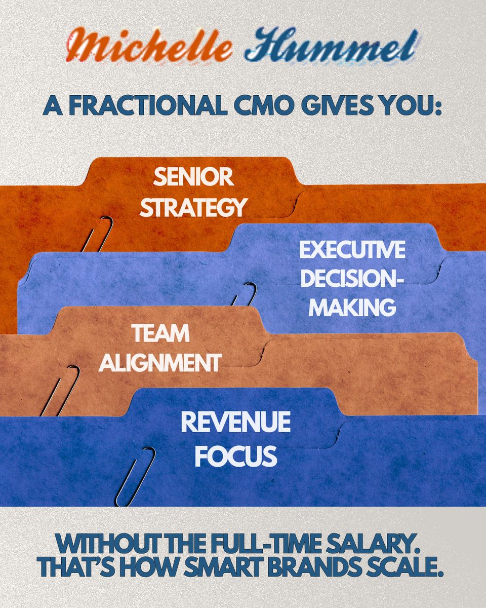 Michelle_Hummel's tweet image. 🚀 Not every business needs a full-time CMO.
But every growing business needs clear strategy, alignment, and leadership.

That’s where a Fractional CMO comes in.

Book a strategy call: bit.ly/4dvxeBL 
#FractionalCMO #MarketingLeadership #BusinessGrowth