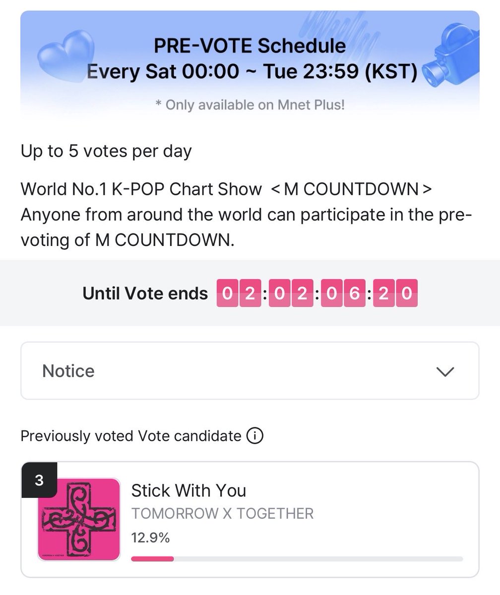 WE CAN GO FOR ANOTHER WEEK OF WINS FOR MUCORE AND MCOUNTDOWN

if we win one txt’s total wins will be 34 like their debut date 🥹 

if we win BOTH swy will be the MOST awarded 4th gen bg song

LETS BE GREEDY MOA

VOTE, STREAM ON YT AND SPOT, POST TT, YT SHORTS, AND REELS