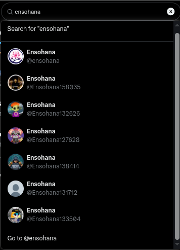 ensohana's tweet image. Today I was checking my name for bots and found a lot of them... hehehe... 🤖
I want to make it clear that my account is simply @ensohana, and I’m only active on a few social media platforms—and always under that name. 
Have a great Sunday.🌸❤️‍🔥⚡️

#NFT #NFTcommunity