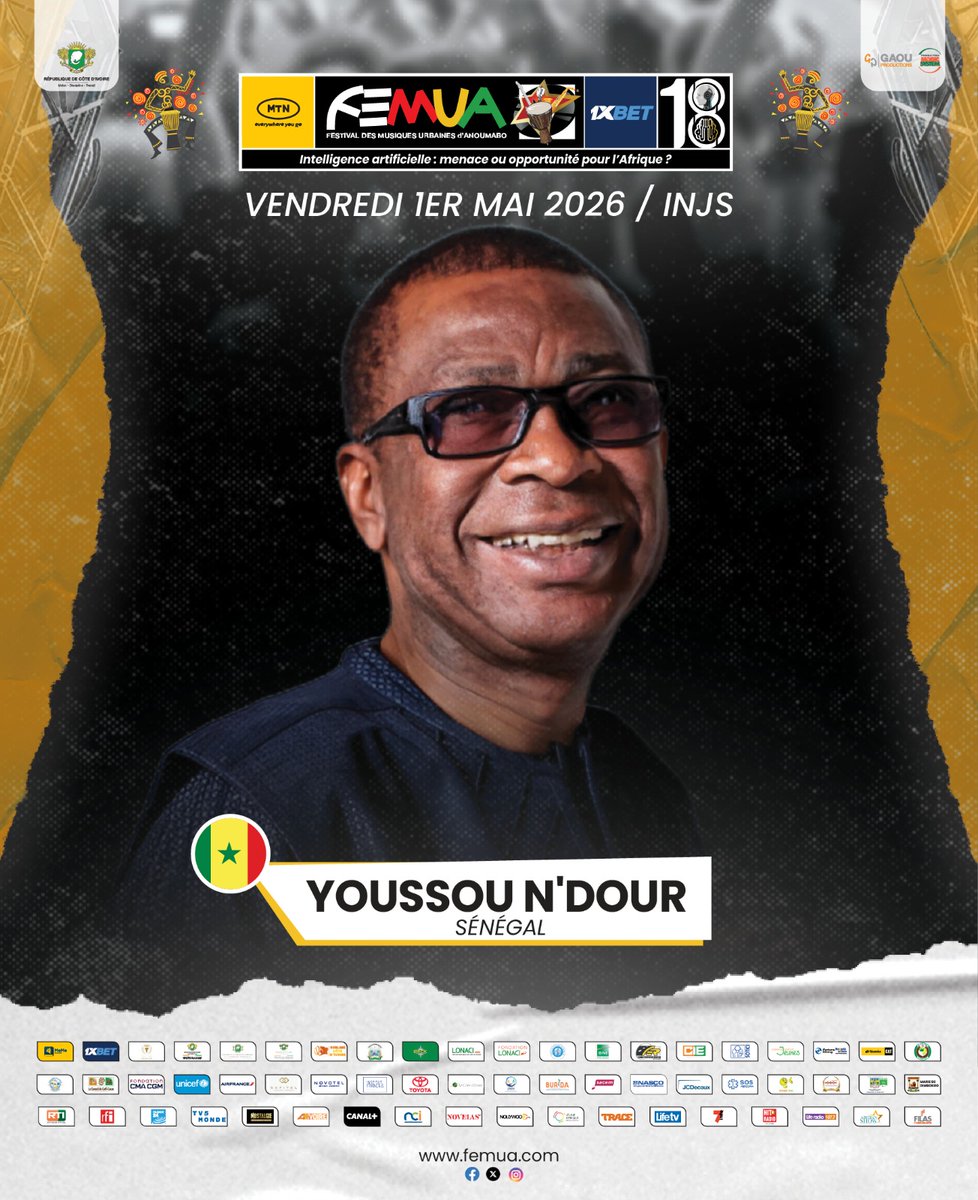 gaouproductions's tweet image. ✅ Youssou Ndour 🎤🇸🇳
📍#Lieu : INJS de Marcory, Abidjan
📅#Dates : Vendredi 01 Mai 2026 
               #Accèslibre ! 🙌
#cgfemua #femua18☺️👇