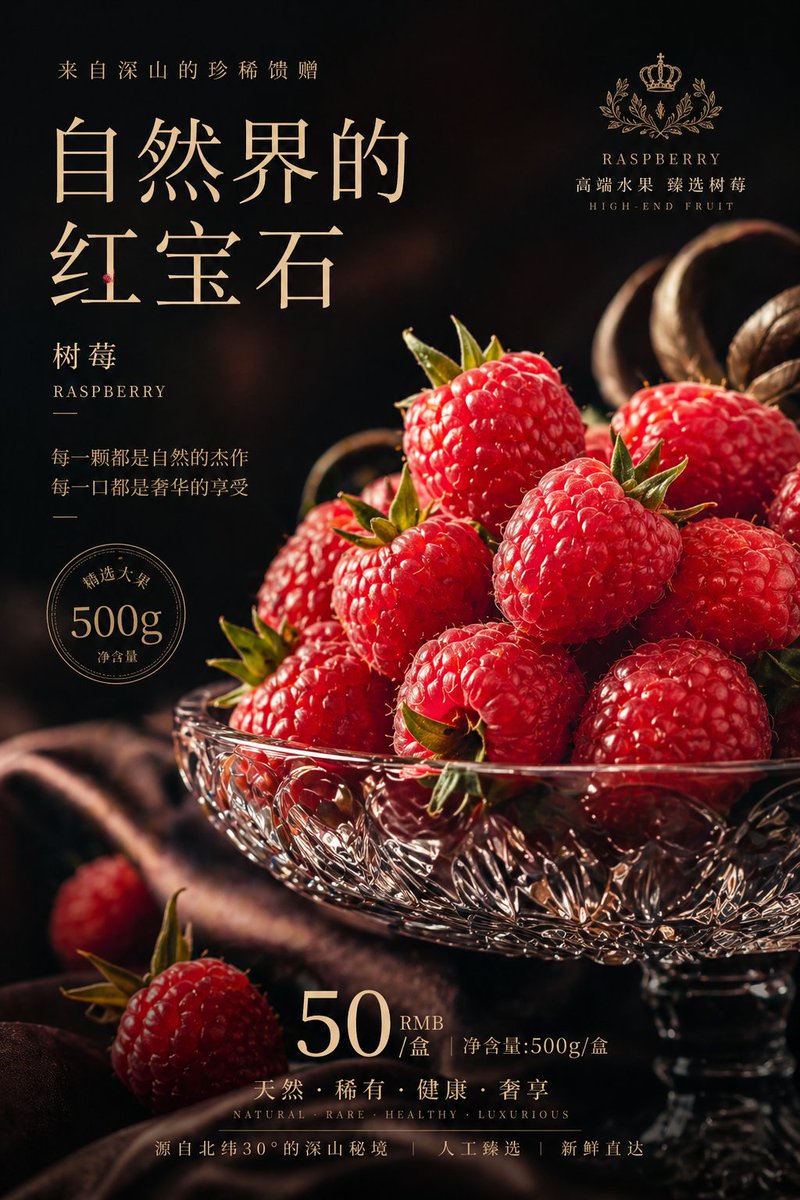 moonxiao's tweet photo. 红泡泡，学名：树莓，一盒500克，50元/盒，帮我设计贼高级的看着像买不起的宣传海报图 https://t.co/fkRCXyyn1s