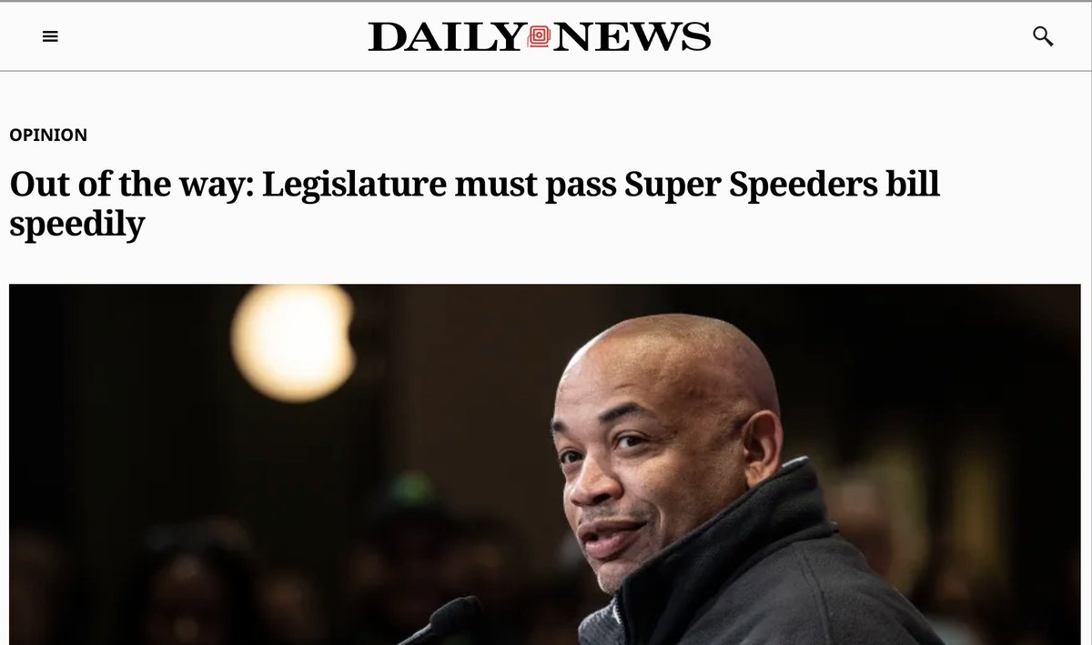 NYC_SafeStreets's tweet photo. From the @NYDailyNews, calling on @NYSA_Majority to pass the #StopSuperSpeeders Act:

"Those who are caught routinely speeding in school zones are not any less dangerous than those who drive drunk...That’s why the legislation has such broad support" https://t.co/Z4LxFYKO46