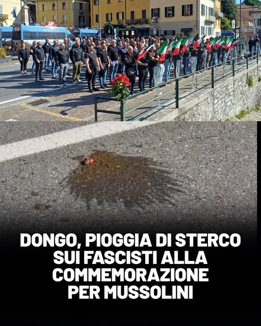 serebellardinel's tweet image. Vedere lanciare bombe di sterco sui nostalgici #fascisti a #Dongo col braccio teso per commemorare #Mussolini e i quindici gerarchi catturati lì ottantun anni fa, non ha prezzo!