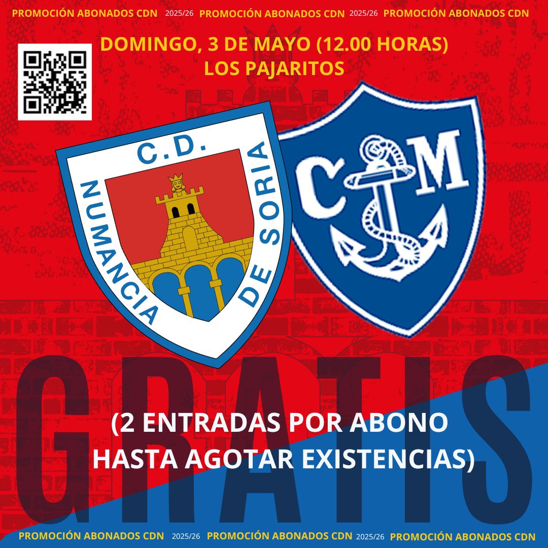 🗣️ PROMOCIÓN I El Numancia regala dos entradas a cada abonado para el Numancia-Marino del próximo domingo en Los Pajaritos

ℹ️ Más info: cdnumancia.com/el-numancia-re…

#NumanciaMarino I #LlenemosLosPajaritos