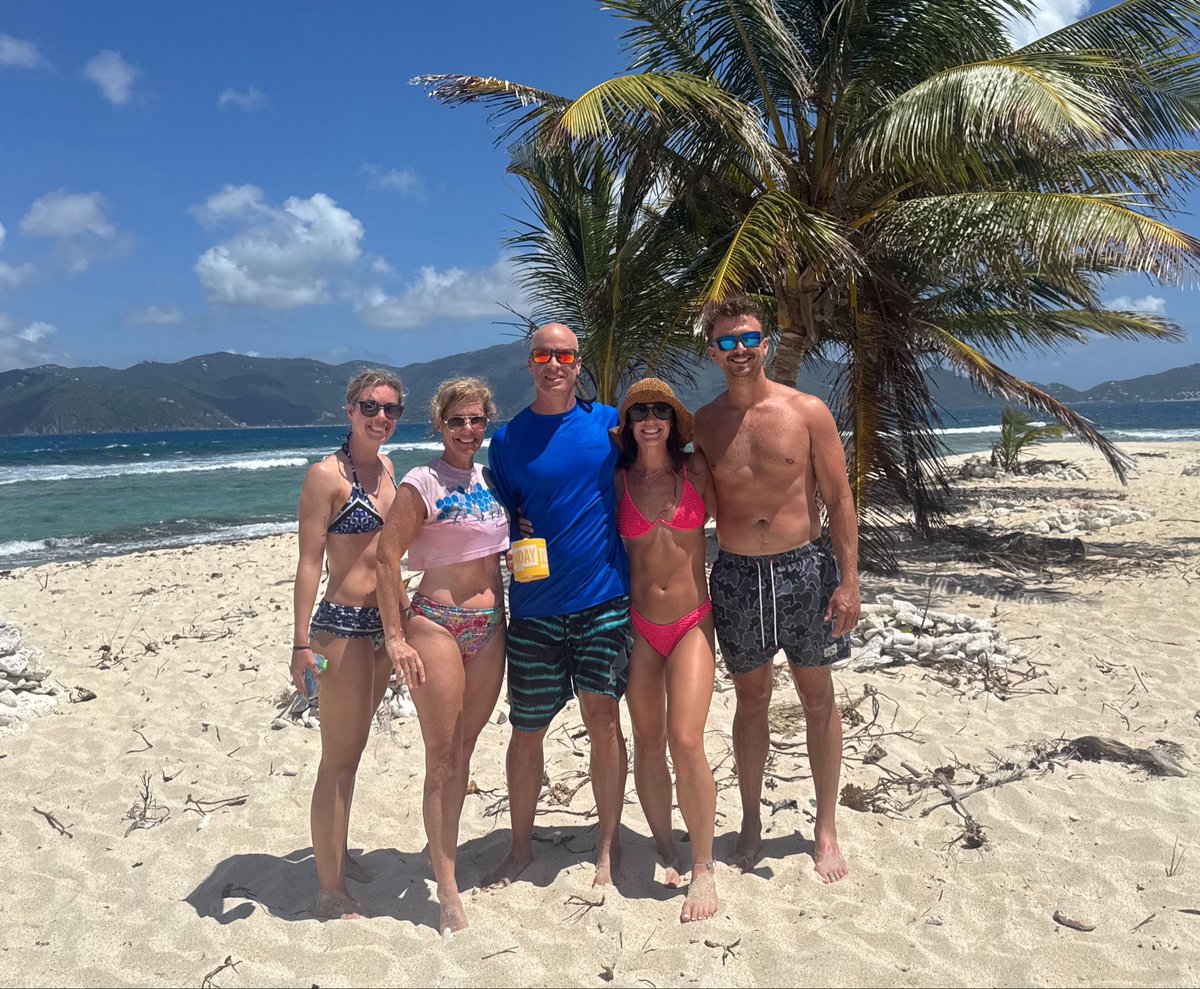 todddoherty's tweet photo. I snuck a #SundayTODAY mug on our bucket list trip to the British Virgin Islands (BVI) to celebrate our 32 anniversary with our family.  Todd, Marcy, Emma, Lauren and Bryar.  These shots are from the islands called Sandy Spit and Anegada.  #SundayTODAY  @WillieGeist and crew https://t.co/DS3Gh8Sbqs