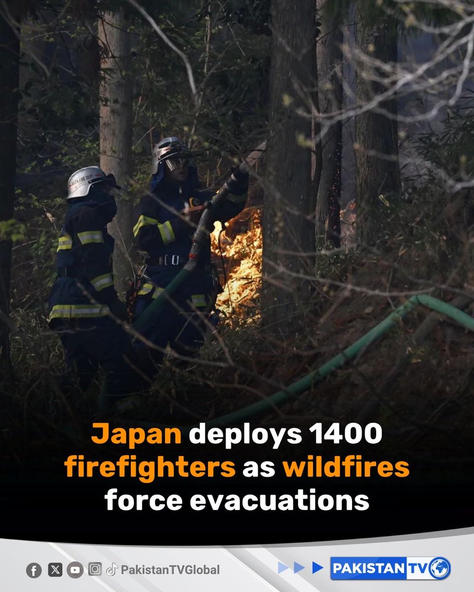 PakTVGlobal's tweet image. Japan has deployed 1400 firefighters along with Self-Defence Force personnel to battle raging wildfires in the north, as strong winds and dry conditions continue to spread the blaze and force mass evacuations.

#JapanWildfires #EmergencyResponse #ClimateCrisis #DisasterRelief