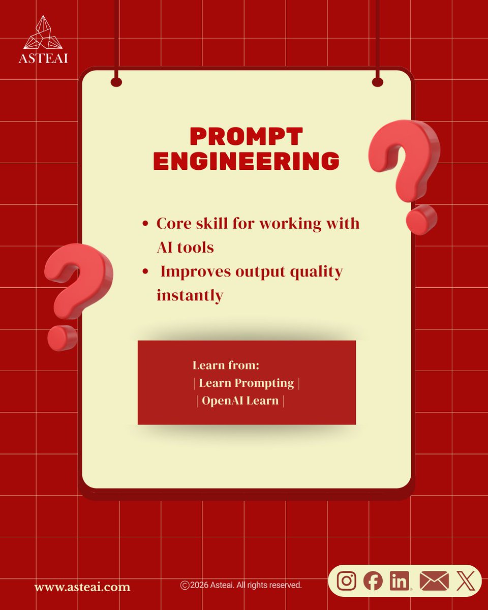 AsteAiAsteAi's tweet image. AI isn’t one skill — it’s a stack.
 Start with the right ones in 2026 🚀
Save this &amp;amp; stay ahead.
#AI #AICareers #FutureSkills #TechSkills #LearnAI #AsteAI