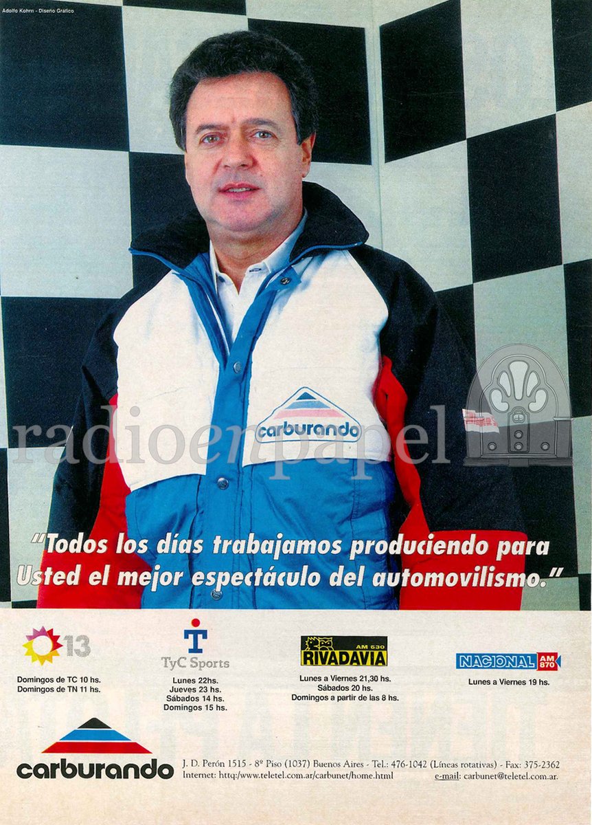 RadioenPapel's tweet image. En unas horas, Franco Colapinto dará una exibición en los Bosques de Palermo. Lo miro en la tablet. Lo escucho por la Radio.

📻 @Rivadavia630 
🎧 @CarburandoTV  1986"
🎙️ Eduardo @CachoRouco  y equipo.
🔎 Revista "El Gráfico", Septiembre 1996.

#105añosderadio #radio #Afiches