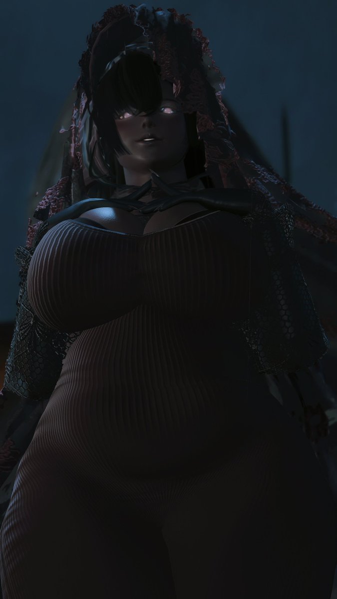 bigmunsbuns's tweet photo. Zhele, based off the Stygiomedusa gigantea, can "get bigger" and "likes to hug". 

More accurate proportions here. I didn't know the midlander idles stretched her. https://t.co/L1WXbEAg0L