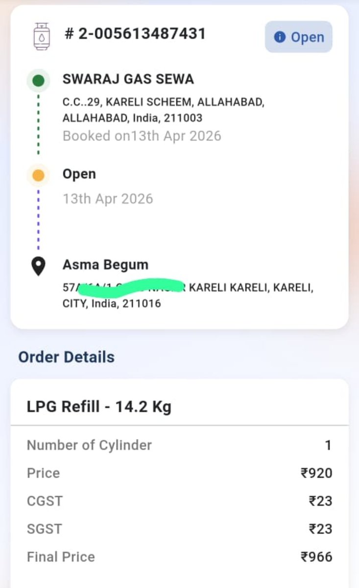 yesiamkamran's tweet photo. @IndianOilcl प्रिय, मैने दिनांक 13 अप्रैल 2026 को गैस सिलेंडर बुक किया था, आज 13 दिन हो गए है परंतु अभी तक गैस सिलेंडर नहीं डिलीवर किया गया है, एजेंसी वाले बोलते है कि एक सप्ताह के अंदर सिलेंडर घर पर पहुंच जाएगा, गैस सिलेंडर खत्म है मेरे यहां कृप्या जल्द से जल्द डिलीवरी कराइये। https://t.co/N5YszvjHif