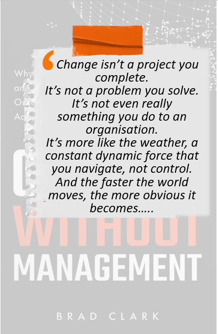 HelenBevan's tweet photo. "Change without Management": part two

My last post, a review of Brad Clark's new book "Change Without Management" generated rich discussion across multiple social platforms.

Here’s what commenters said:

The strongest theme was shifting from change done TO people, to change done WITH & BY people. Bernhard Muhler concluded this in his assertion that command & control doesn't work. Qun Catherine Li reinforced this: creating conditions for others to act is what leadership is truly about, even when invisible. Muneera Rasheed added another dimension of leadership: designing a system that outlives you - an individual's time is finite, a system's is not.

Several commenters extended my critique of the book's binary framing. Arokia Antonysamy noted that AI operates probabilistically, not in binaries, arguing the real progression is from choosing to integrating to continuously navigating - not from one model to another. Tamara Zaple Rolfs discussed how binary positioning is reinforced by generative AI & by how human brains process complexity. Both identified the same problem: either/or logic is baked into our tools & our thinking alike. John-Paul Crofton-Biwer agreed: structure & adaptation need to work together, not replace each other. Dr Catriona Bradley contrasted "Our Iceberg Is Melting" (built for a single bounded problem) with today's simultaneous, compounding disruptions.

A connected theme was the gap between intention & operating reality. John Quinata observed that eliminating failure modes creates fragility: durable systems absorb strain rather than avoid it. Ethan Lim Yii Hong described how compounding complexity from silos & external pressures makes change harder to propagate as organisations grow. Daphnée Daniel added that conditions for adaptation are assumed present far more often than they are. Decisions get made on "intended" capability rather than actual capacity; & by the time the gap shows, the cost is locked in.

On healthcare specifically, Reza Hosseini Ghomi said designing for adaptation closely matches what healthcare leaders are living: change is a continuous condition, not a discrete event, requiring better local decision-making, faster learning & humility.

Several commenters welcomed the book (and the review). Kyla Avis read almost the whole thing in one day & called it "by far the best system change book I have ever read." Samantha Fowlds was drawn to the consultative framing, noting she distrusts cookie-cutter approaches. Rabih Dabliz valued the review as a guide to where the book sits in a learning journey. It was great that the author Brad Clark joined in the discussion, noting the strong response "speaks to the need."

My sense from these comments is that many people leading change are not just ready to move beyond sequential change frameworks; they are already operating without them & looking for language that matches their reality. This book & this conversation, help with that language.

Thanks to all commenters.

Here is the link to the book: https://t.co/PLfZqfURfd