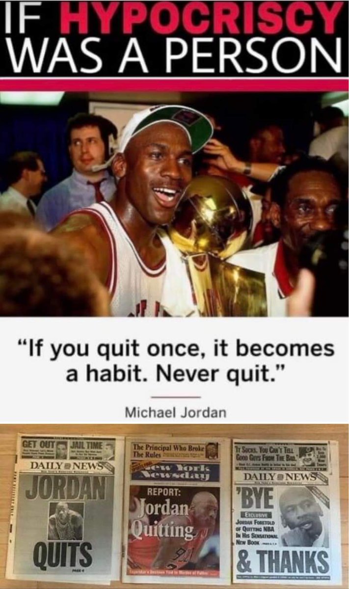 MJ quit in 1993 to play baseball.

He quit again in 1998 because his coach and best teammate weren't around to lead him.

He quit again in 2003 when he realized how hated he was by his teammates.

We need to stop with these fairy tales talking about "If MJ never retired......"