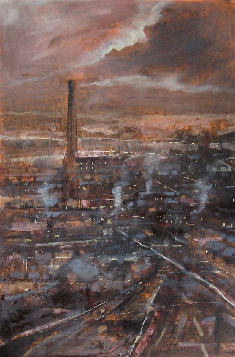 davidbezartist's tweet image. 3504 Mill View acrylic and oil on paper 18x12. Details in alt text. #GrimArt #NorthernArt #Industrial
