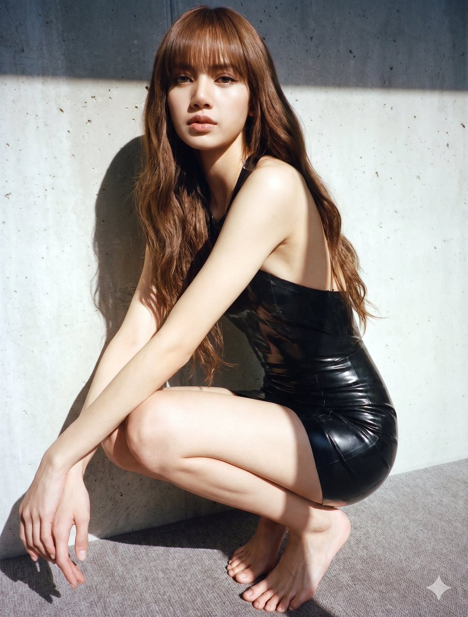 AFantagirl85190's tweet image. #Lisa #nanobananapro #GrokAI #CinematicAI #AIModel #FreePrompts:

A centered portrait of a statuesque young woman, in a poised, avian crouch, like a nocturnal creature. She wears a singular garment of glossy black patent leather, catching light like a raven’s wing, a dark mirror.