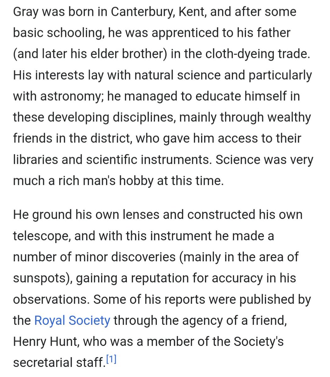 A few observations from this early life biography of Stephen Gray, the first person to systematically study electrical conductivity.

1. There is a very strong relationship historically between entrepreneurs / self employed and scientific discovery. Many of the people who created