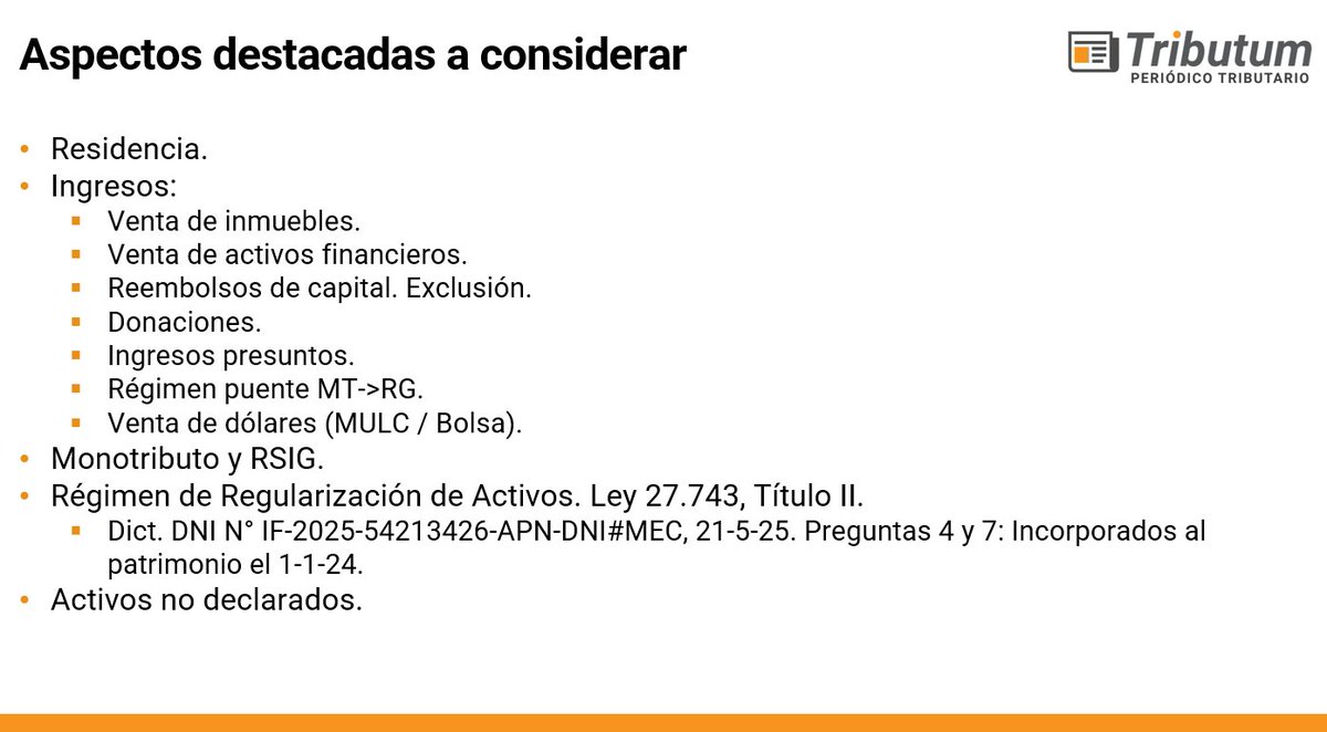<a href="/sebasdominguez/">Sebastián M. Domínguez</a> Gracias Sebastián por compartir lo que sería el fundamento. Advertí del Dict en mi nota de <a href="/tributumcomar/">tributum.news</a> del mes pasado. No concuerdo con las rtas 4 y 7. Los bienes eran los existentes al 31.12.23, entonces nunca el ingreso ni el bien serán del 2024. El decreto buscó otra cosa