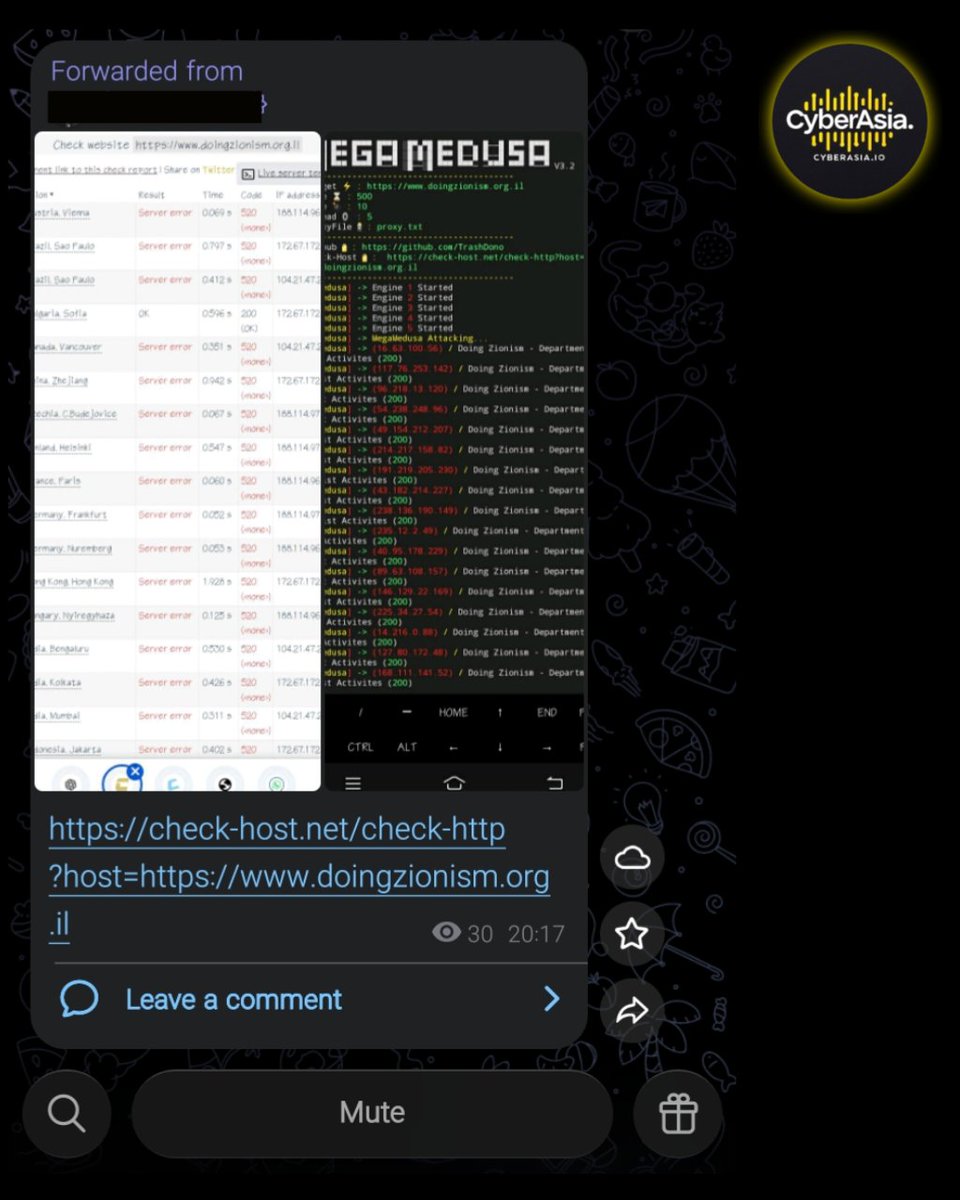 cyberasia_io's tweet image. 🚨 Israel Alert 🇮🇱
 
The hacktivist group known as RipperSec has announced a coordinated cyberattack scheduled for April 26, 2026, targeting the website of Doing Zionism (doingzionism.org.il)
 
#CyberSecurity #Hacktivism #DDoSAttack #RipperSec #DoingZionism #Israel