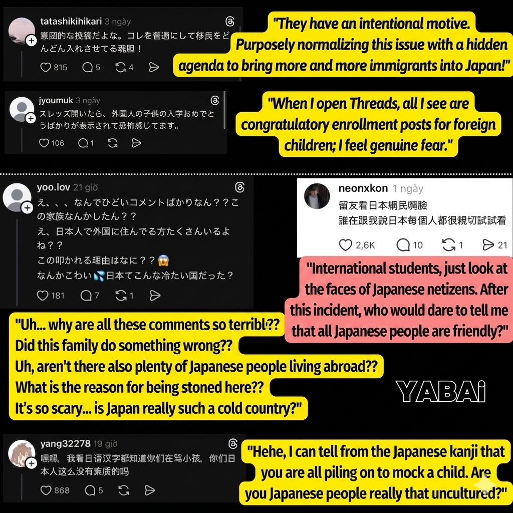 ohlala573's tweet photo. 日本のSNSプラットフォーム「Threads」で衝撃的な事件が発生！

インド出身の外国人母親が息子さんの小学校入学を祝う投稿をしたところ、祝福の言葉どころか、一部の日本人ネットユーザーによる極めて辛辣で悪質なコメントが殺到し、コメント欄は戦場と化した。

多くのアカウントが容赦なく罵詈雑言を浴びせ、家族に日本から出て行けと繰り返し要求した。

こうした過激なコメントを読み進めるうちに、多くの人が「日本人の優しさはどこへ行ってしまったのか？」と���問を抱いた。

この理不尽で非道な行為は、国際的なオンラインコミュニティの怒りを買った。多くの外国人（特に中国語圏の人々）が皮肉たっぷりのコメントを寄せ、少年の家族への正義を求めた。日本で育った外国人の中��は、過去に差別を受けた辛い経験を語り、慰めの言葉を送る人もいた。

そして、この騒動が最高潮に達した時、冷静沈着な日本人でさえ沈黙を守ることができず、怒りを露わにして反撃に出た。一部の国民、そして少年とそのご家族に心からお詫び申し上げます。

ごく一部の悪質なグループのせいで、日本のイメージは国際社会において悪化しています。そして、他の投稿でも同様の悪質な人物による攻撃が相次いでおり、この「聖戦」はまだ終わっていません。