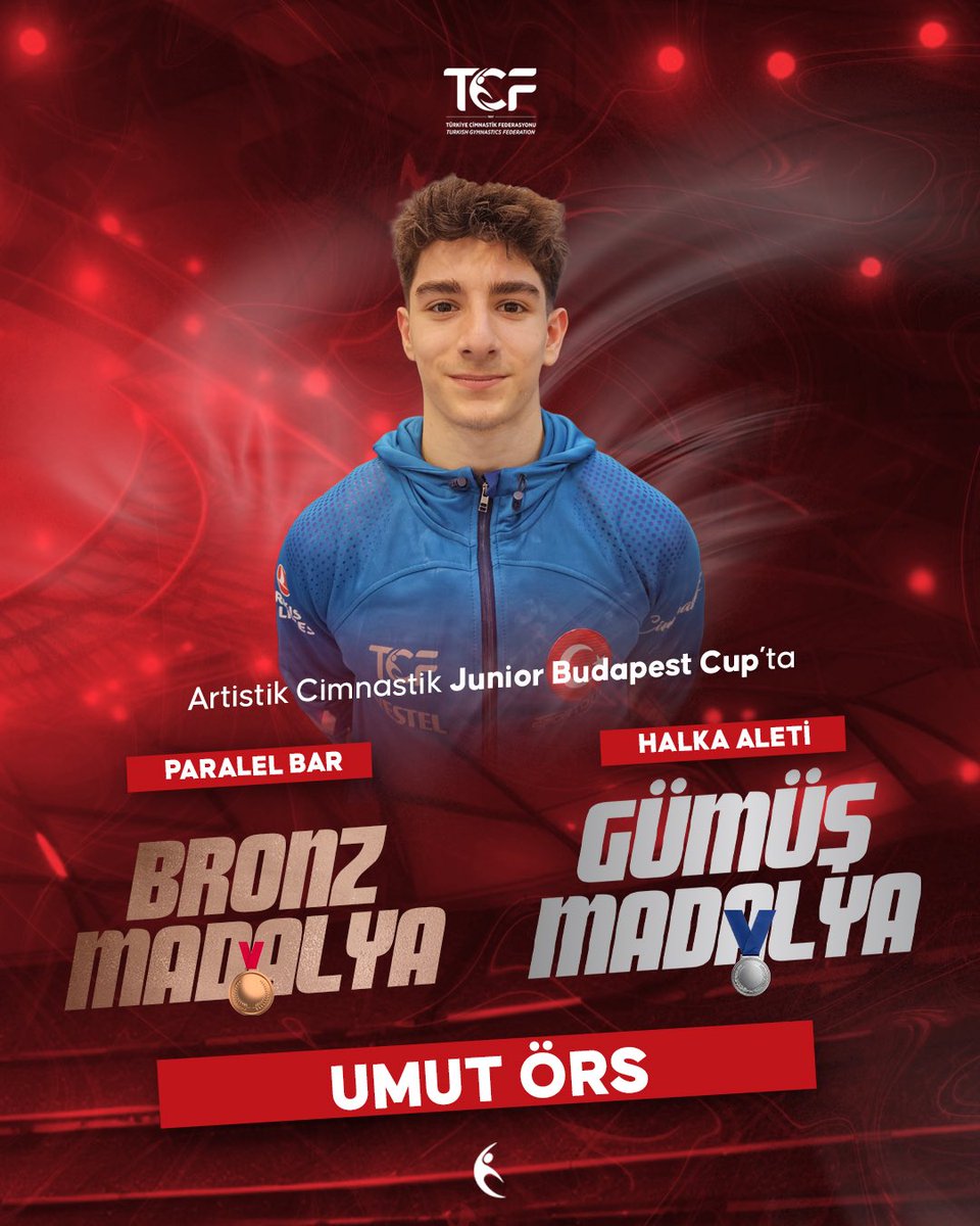 turkcimfed's tweet photo. UMUT’TAN 1 GÜMÜŞ 1 BRONZ MADALYA 🥈🥉

🇹🇷 Milli sporcumuz Umut Örs, Budapeşte’de düzenlenen Artistik Cimnastik Junior Budapest Cup Yarışması’nın 15-16 yaş kategorisi halka aletinde gümüş paralel bar aletinde bronz madalya kazandı.

Tebrikler Umut! 👏🏻 https://t.co/PCDTlyhqoh