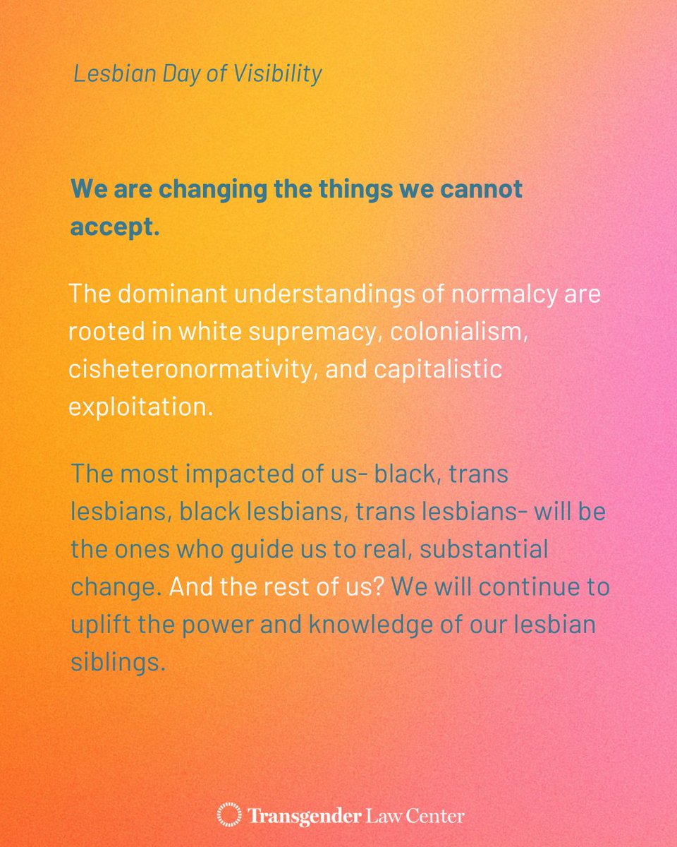 Happy LDOV! Today, we honor Black lesbians, trans lesbians, Black trans lesbians, and all of our lesbian siblings. While the term Lesbian has not always been in use throughout history, it still echoes, rooting us in a legacy of excellence, love, and communal action.