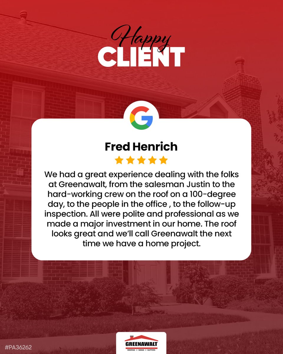 GreenawaltRoofs's tweet image. Thank you, Fred, for trusting Greenawalt Roofing with your home investment. Professional service, hardworking crews, and results built to last.

📍 PA License #PA36262

#HappyClient #GreenawaltRoofing #CustomerReview #BuiltOnTrust #RoofReplacement #FiveStarService