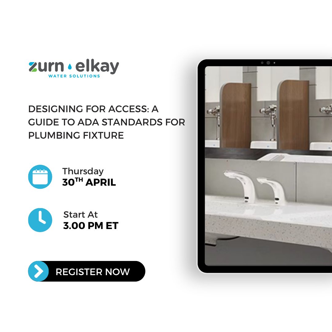 AECdaily's tweet image. Join us for our FREE Live #Webinar on Designing for Access: A Guide to ADA Standards for Plumbing Fixture sponsored by @ZurnElkay on April 30th @ 3 pm ET/12 pm PT. 

Register Now: signin.aecdaily.com/register/YQM87…

Save Your Spot &amp;amp; Join The Conversation!

#ceu #aia #continuingeducation