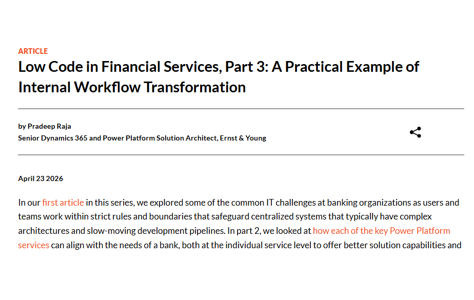 msdynamicsworld's tweet image. Low Code in Financial Services, Part 3: A Practical Example of Internal #Workflow Transformation. msdynamicsworld.com/story/low-code…