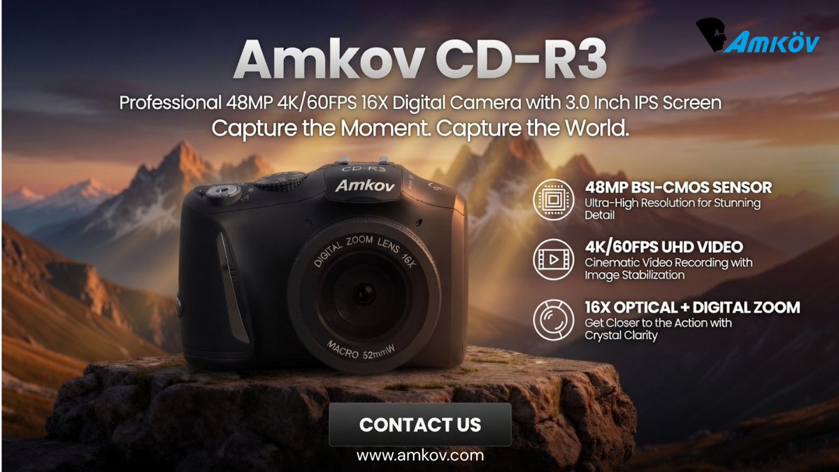 Amkovery's tweet image. 📸 Amkov CD-R3 delivers 48MP images and 4K video with 16X zoom, designed for professional business use. Perfect for product documentation, inspections, and more.
Built for industrial applications.

#B2B #Photography #BusinessTools #Amkov