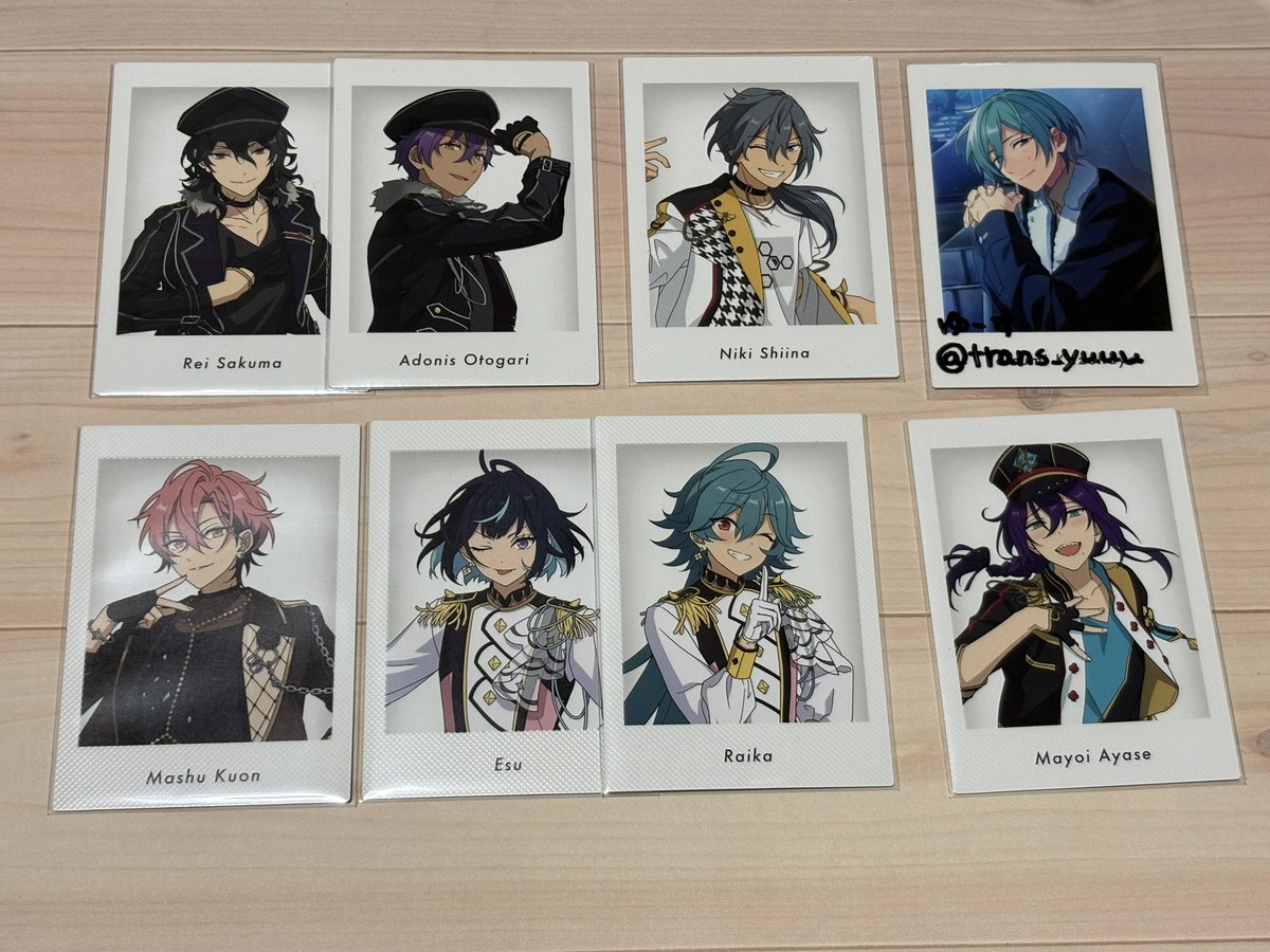 trans_yuuu's tweet photo. 【交換】あんスタ 10周年 アニメイト フェア
特典 ぱしゃっつ

譲→周年:★凛月、★レオ、司、真緒、忍、ユメ、宗、★日和、創、友也
特典:★零、アドニス、ニキ、舞珠、エス、ライカ、マヨイ
求→周年:巽、一彩1、みか1、燐音1
特典:チトセ、燐音1
↓ https://t.co/GIFLa6sQKj