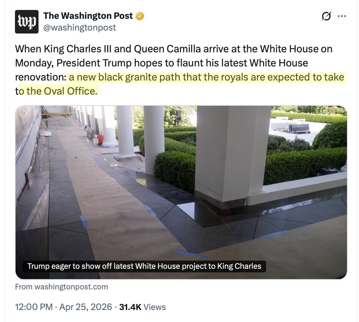 scarylawyerguy's tweet image. While you get sticker shock at the pump and grocery store, just know your tax dollars are being spent so Mr. Populism could lay down expensive black granite on the walkway to the Oval Office.