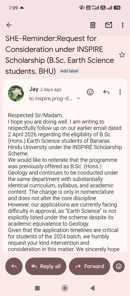 nlmsbhu's tweet image. @IndiaDST Despite submitting emails,students of B.Sc(Hons.) Earth Science,Banaras Hindu University have not received any response regarding INSPIRE Scholarship eligibility.Yet applications are facing issue,Kindly look into this matter
#INSPIRE #BHU #Scholarship