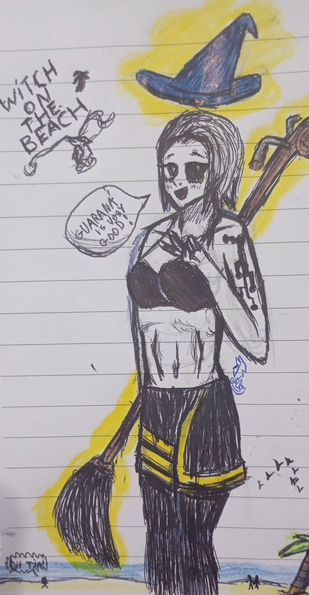 eclipsiendraw's tweet image. Hey guys, whatsapp? I found a cool doodle that I made and colored before going to bed, the idea consists of the rhyme between "witch" and "beach".
#drawings #witch #beach #hashtag
